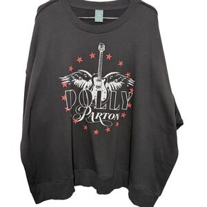 Terra & Sky Dolly Parton Sweatshirt Womens 4X Black NWT Guitar Graphic Pullover